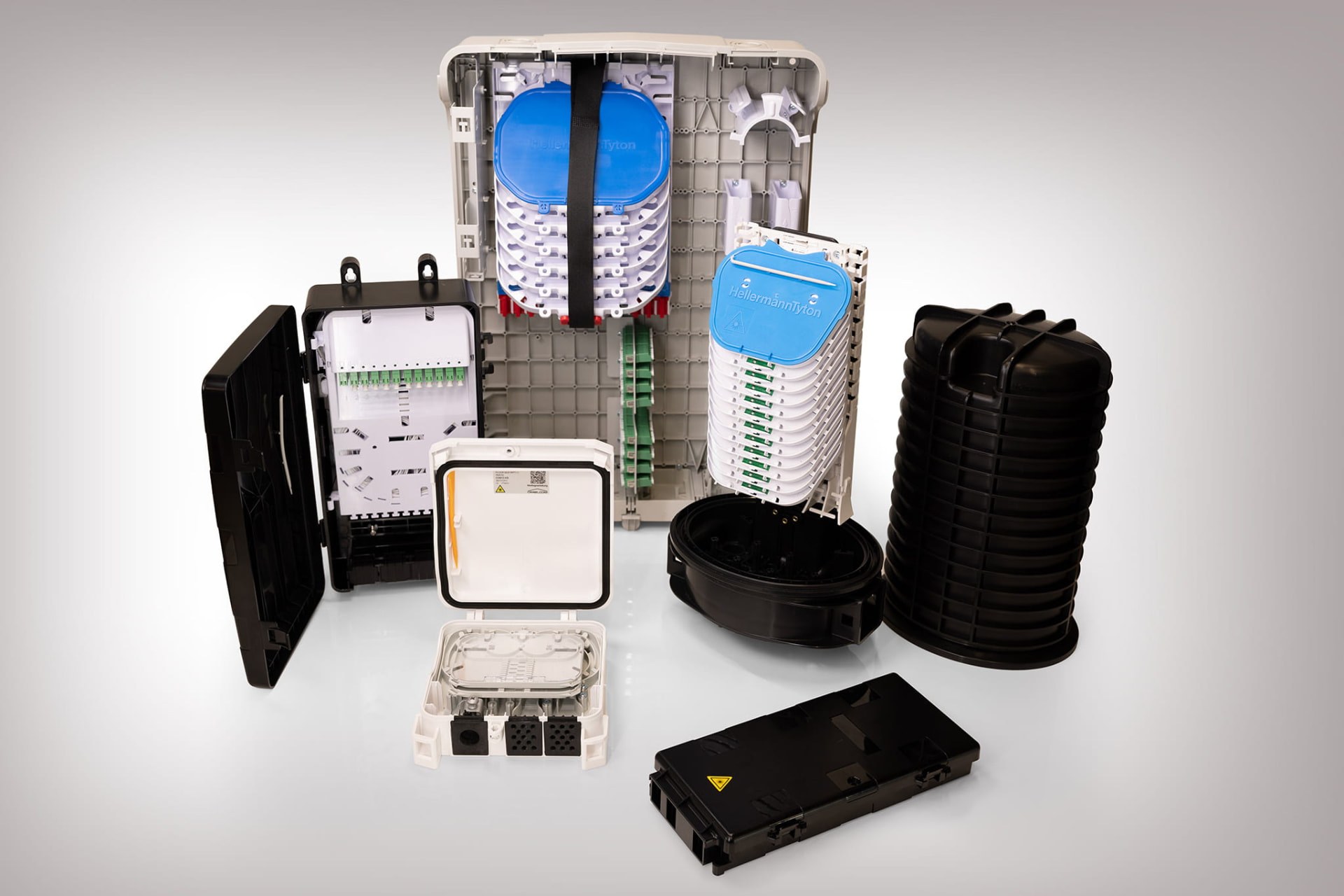 HellermannTyton fibre optic enclosures, splice closures and fibre management components